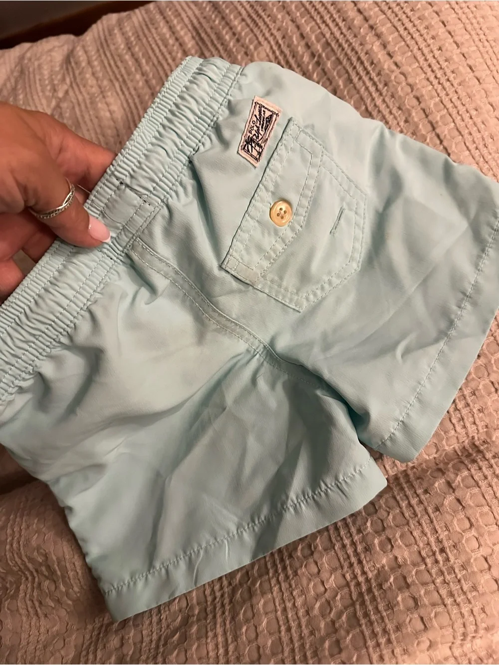 🐎Polo by Ralph Lauren boys Light Aqua Drawstring swim trunks